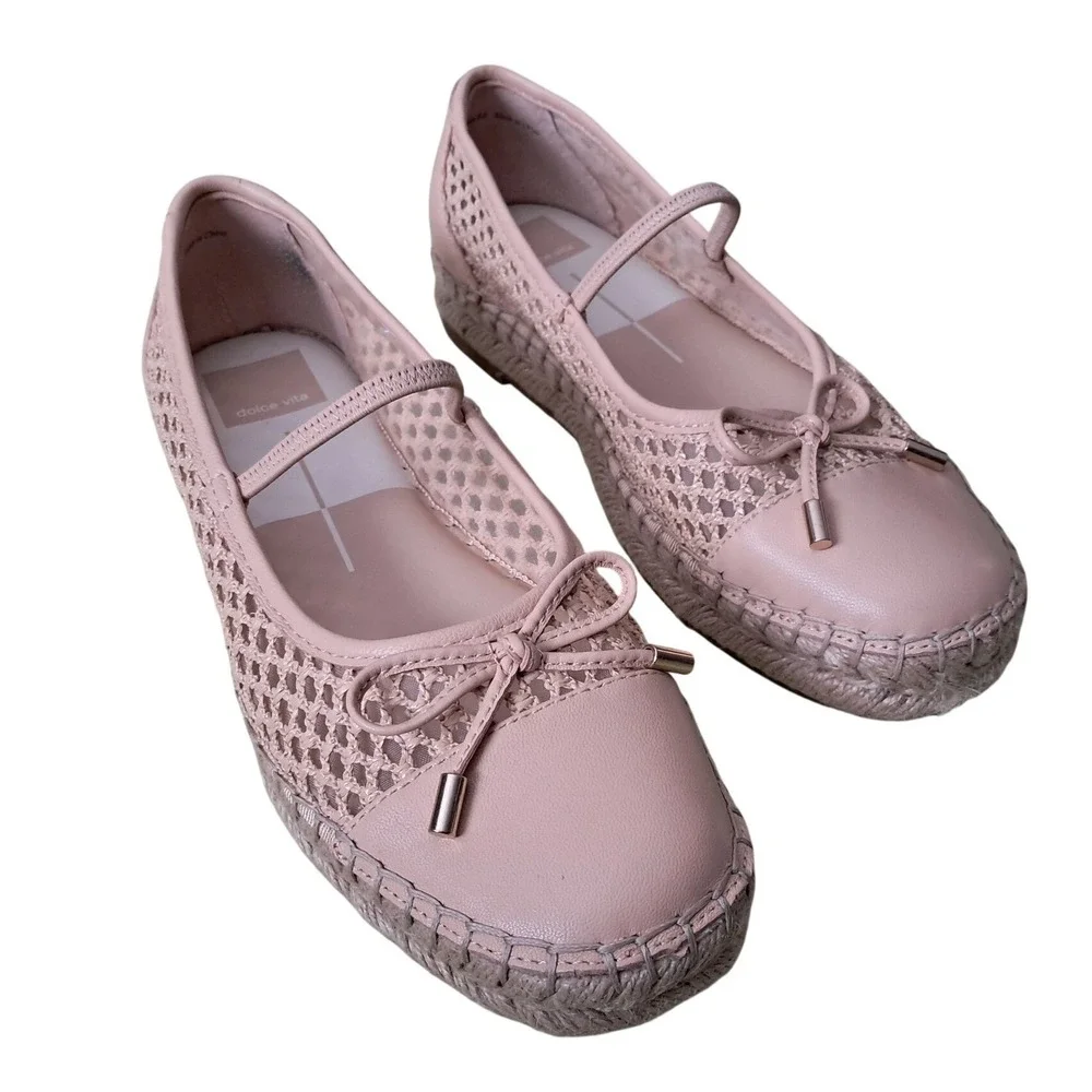 Dolce Vita Women Blush Tan Mesh Mary Jane Espadrille Ballet Flats Size 6.5